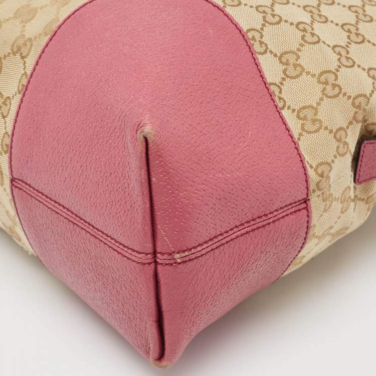 Pre Owned Gucci Fuchsia/Beige GG Canvas and Leather Bree Bag