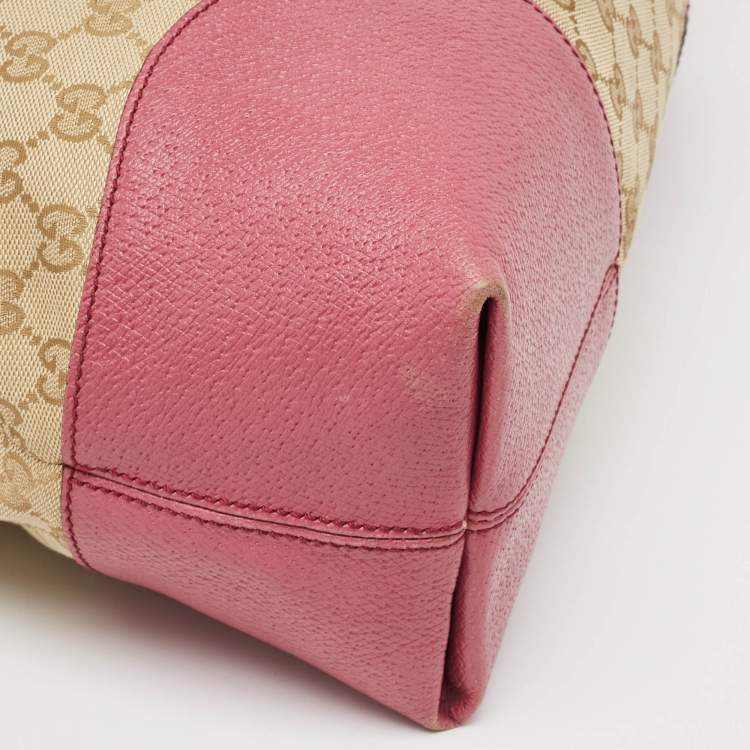 Pre Owned Gucci Fuchsia/Beige GG Canvas and Leather Bree Bag