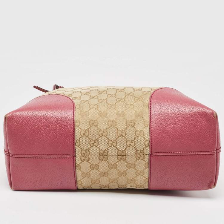 Pre Owned Gucci Fuchsia/Beige GG Canvas and Leather Bree Bag