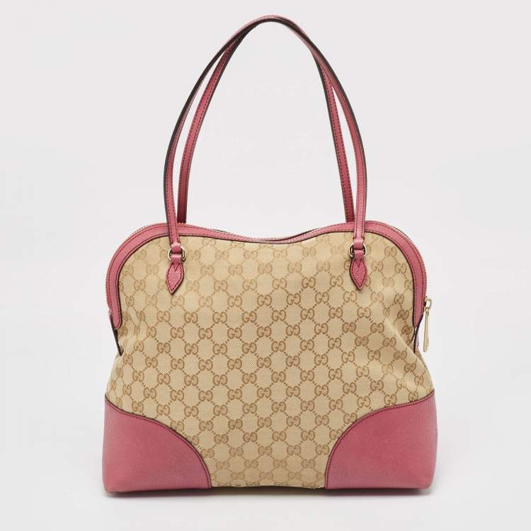Pre Owned Gucci Fuchsia/Beige GG Canvas and Leather Bree Bag