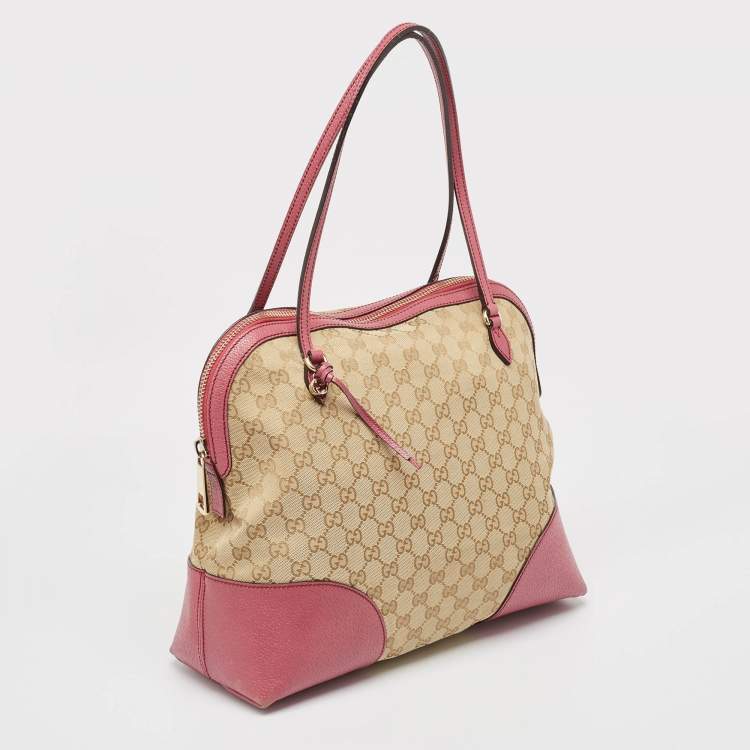 Pre Owned Gucci Fuchsia/Beige GG Canvas and Leather Bree Bag