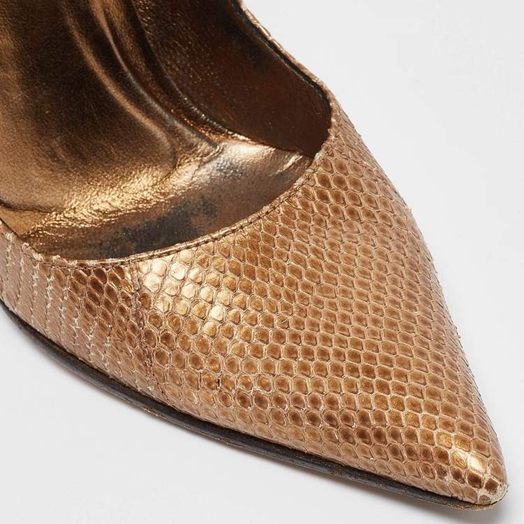 Pre Owned Gucci Metallic Gold Snakeskin Bamboo Heel Pumps Size 36
