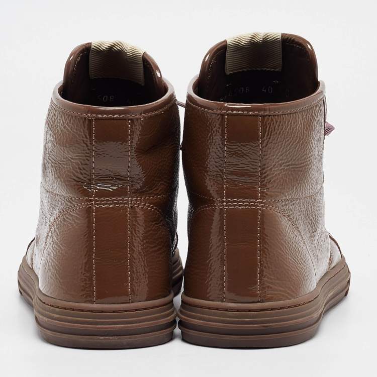 Pre Owned Gucci Brown Patent GG High Top Sneakers Size 40