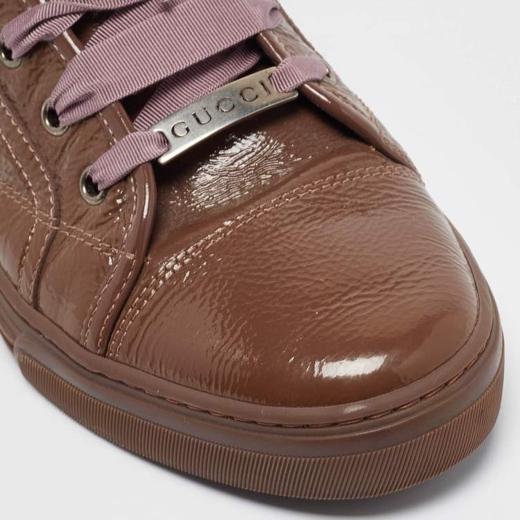Pre Owned Gucci Brown Patent GG High Top Sneakers Size 40