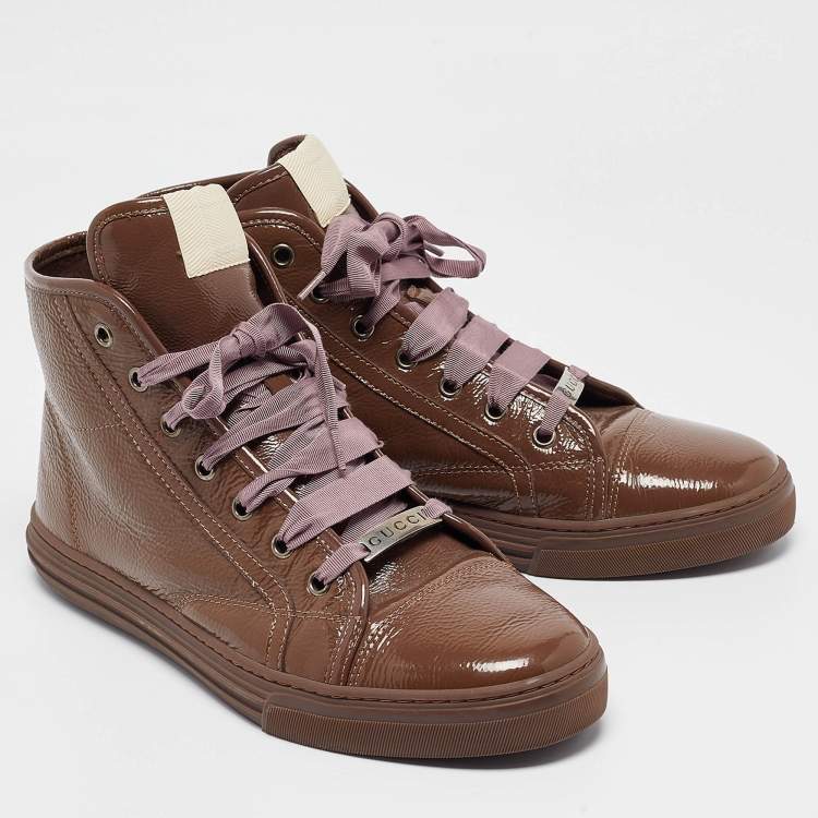 Pre Owned Gucci Brown Patent GG High Top Sneakers Size 40