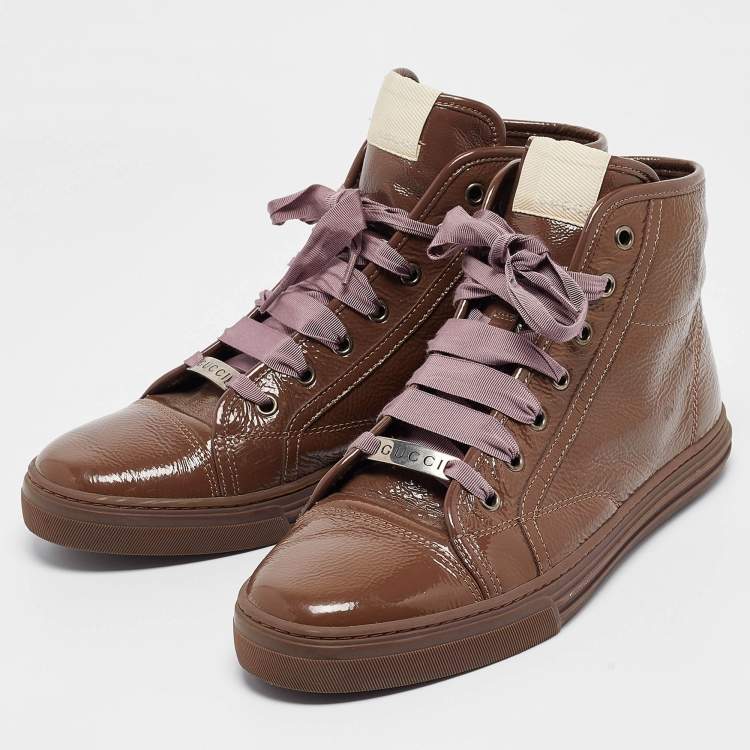 Pre Owned Gucci Brown Patent GG High Top Sneakers Size 40