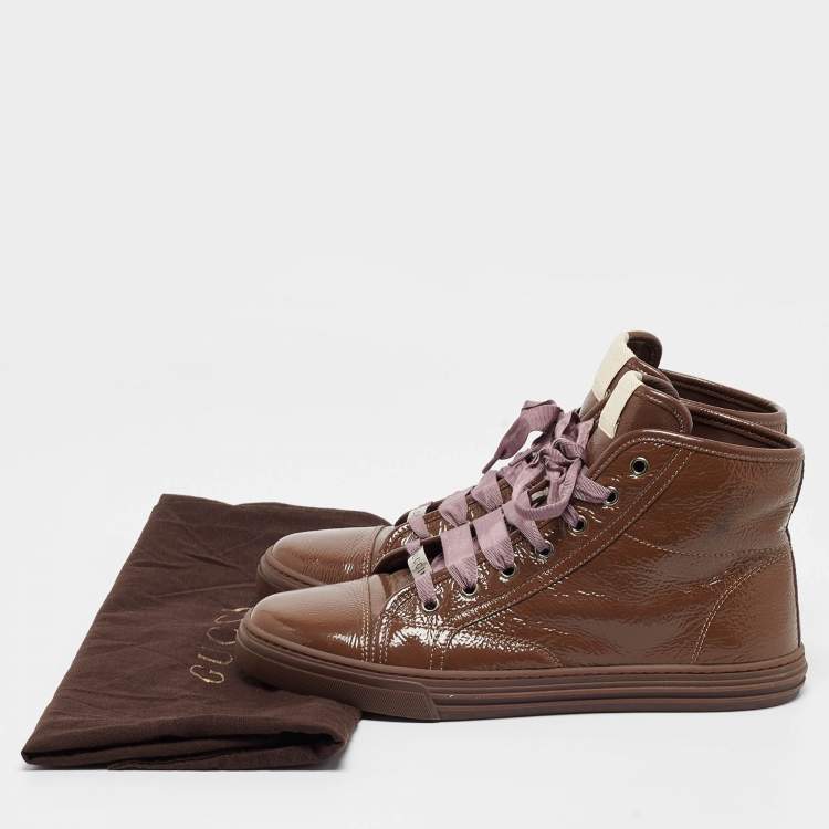 Pre Owned Gucci Brown Patent GG High Top Sneakers Size 40