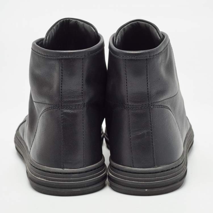 Pre Owned Gucci Black Leather GG High Top Sneakers Size 36.5