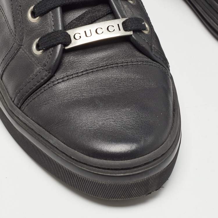 Pre Owned Gucci Black Leather GG High Top Sneakers Size 36.5