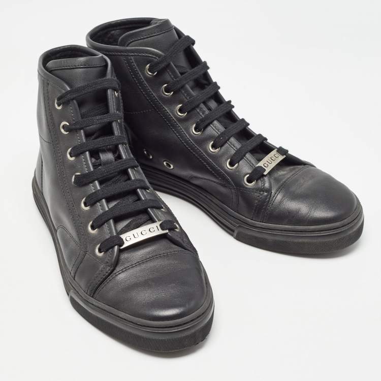Pre Owned Gucci Black Leather GG High Top Sneakers Size 36.5