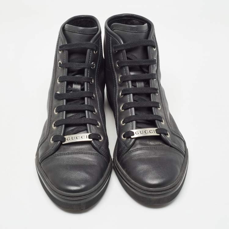 Pre Owned Gucci Black Leather GG High Top Sneakers Size 36.5