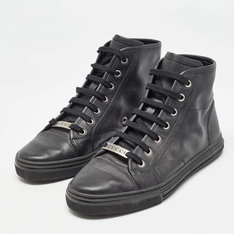 Gucci Black Leather GG High Top Sneakers Size 36.5 Gucci TLC