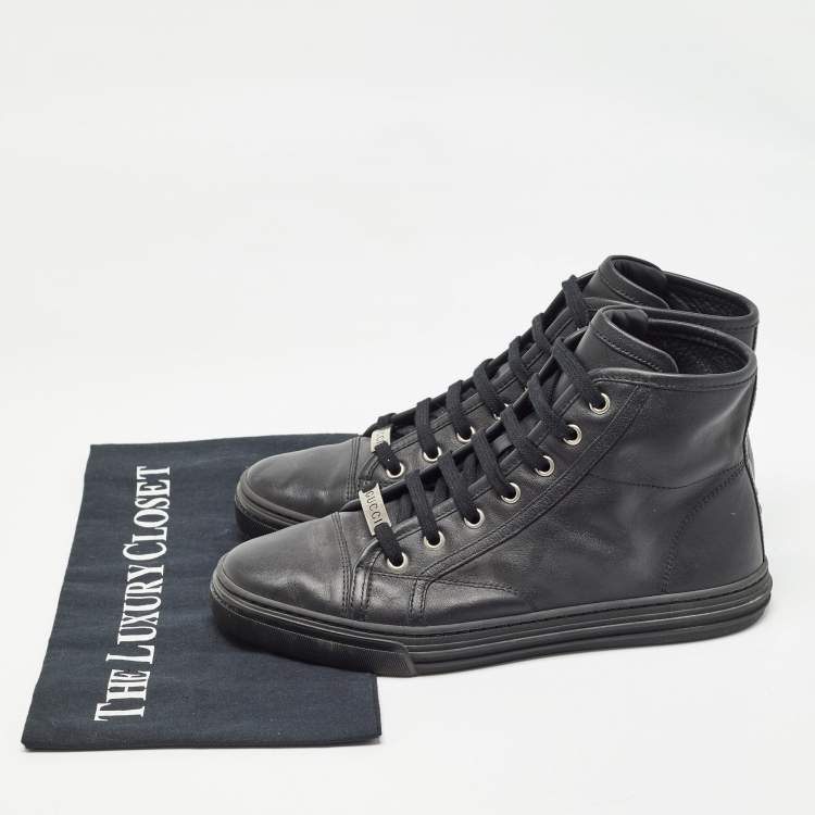 Pre Owned Gucci Black Leather GG High Top Sneakers Size 36.5