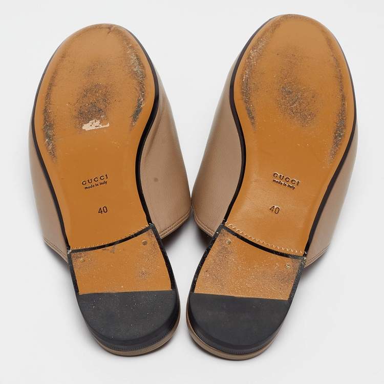 Pre Owned Gucci Brown Leather Princetown Flat Mules Size 40 