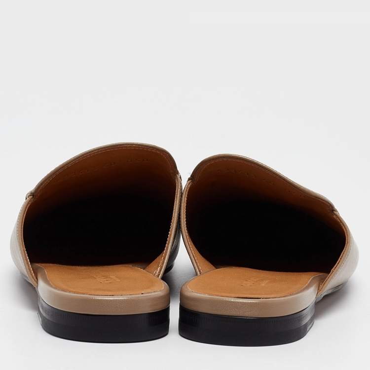 Pre Owned Gucci Brown Leather Princetown Flat Mules Size 40 