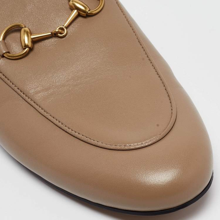 Pre Owned Gucci Brown Leather Princetown Flat Mules Size 40 