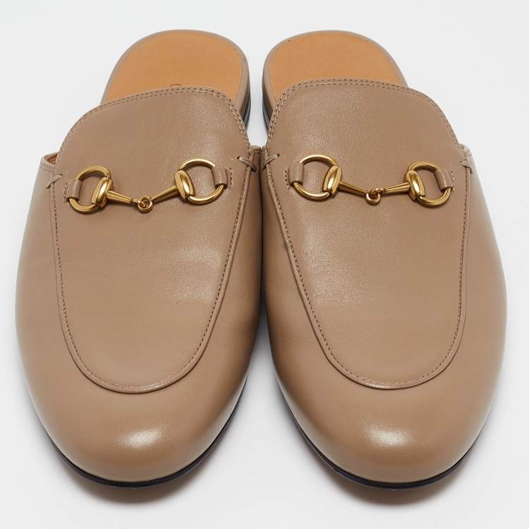 Pre Owned Gucci Brown Leather Princetown Flat Mules Size 40 