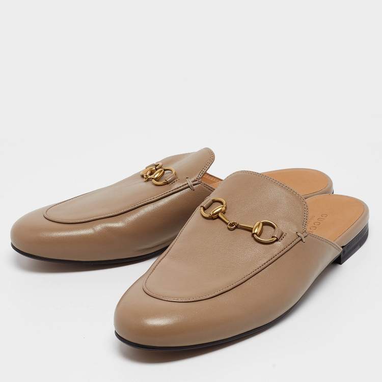 Pre Owned Gucci Brown Leather Princetown Flat Mules Size 40 