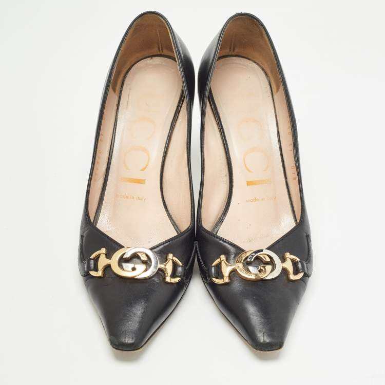 Pre Owned Gucci Black Leather GG Zumi Pumps Size 37