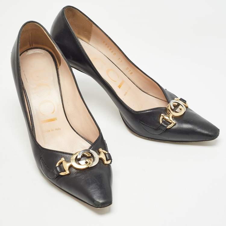 Pre Owned Gucci Black Leather GG Zumi Pumps Size 37