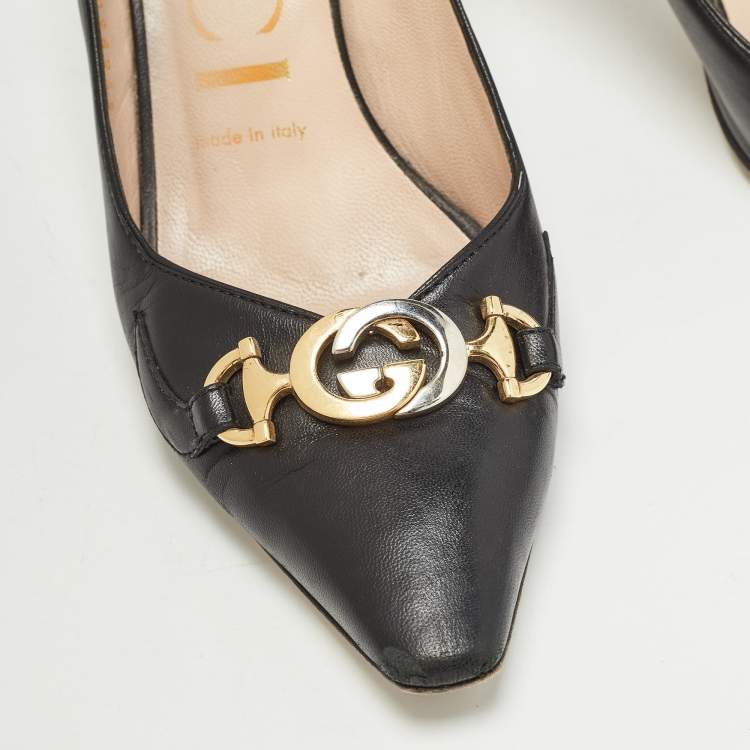 Pre Owned Gucci Black Leather GG Zumi Pumps Size 37
