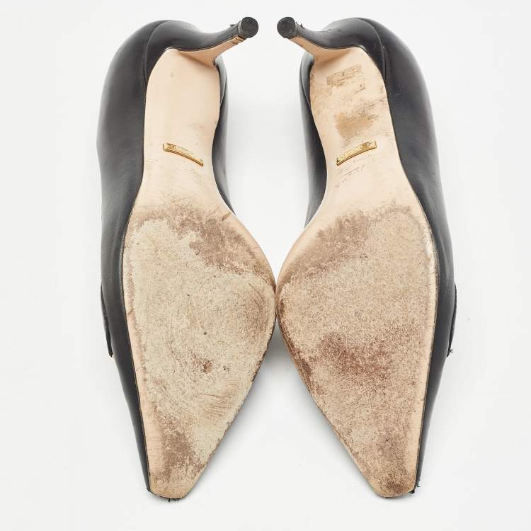 Pre Owned Gucci Black Leather GG Zumi Pumps Size 37