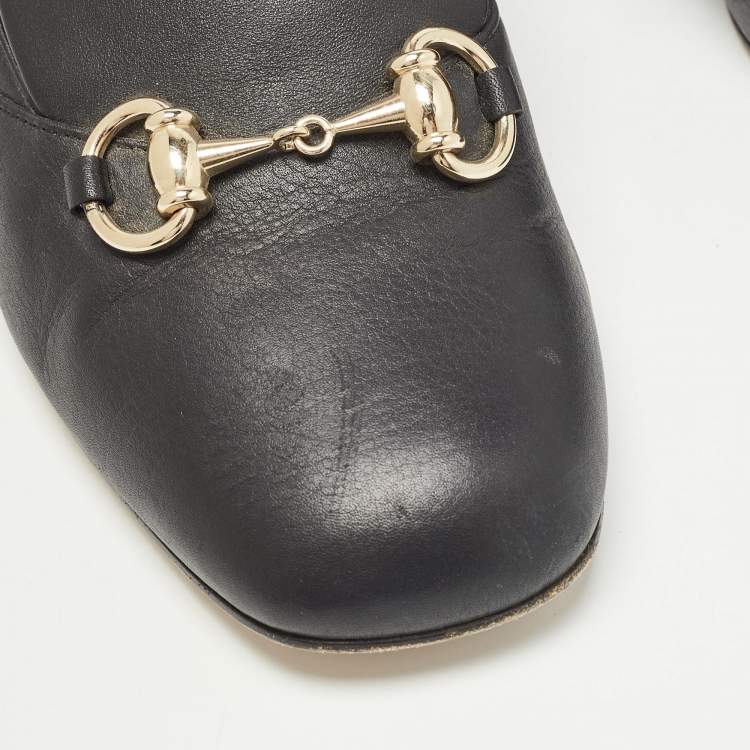 Pre Owned Gucci Black Leather GG Block Heel Pumps Size 38.5