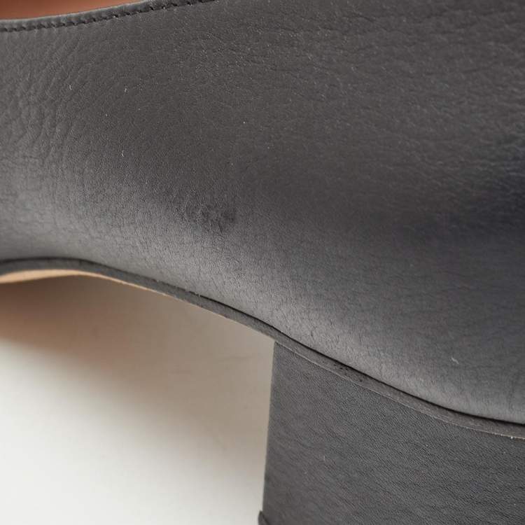 Pre Owned Gucci Black Leather GG Block Heel Pumps Size 38.5