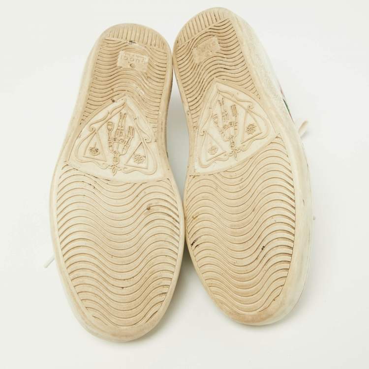 Pre Owned Gucci White Leather Ace Heart Web Low Top Sneakers Size 37