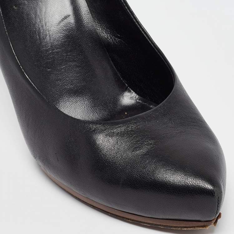 Pre Owned Gucci Black Leather Platform Pumps Size 40.5