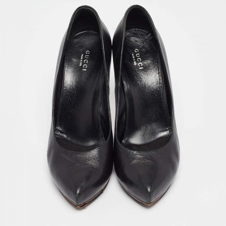 Pre Owned Gucci Black Leather Platform Pumps Size 40.5