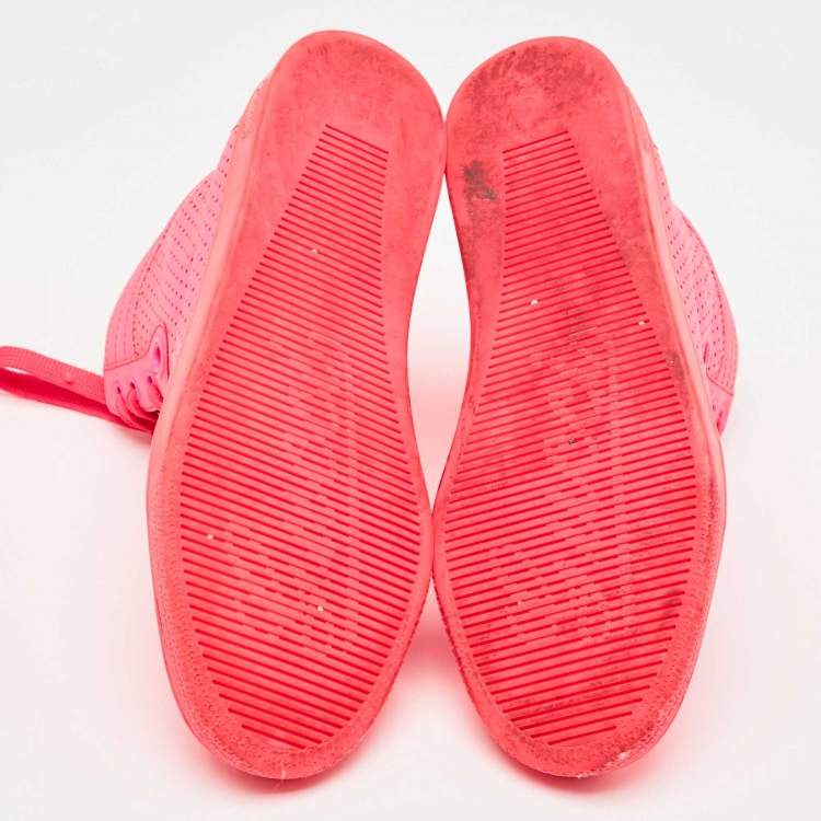Pre Owned Gucci Neon Pink Leather Coda High Top Sneakers Size 36.5