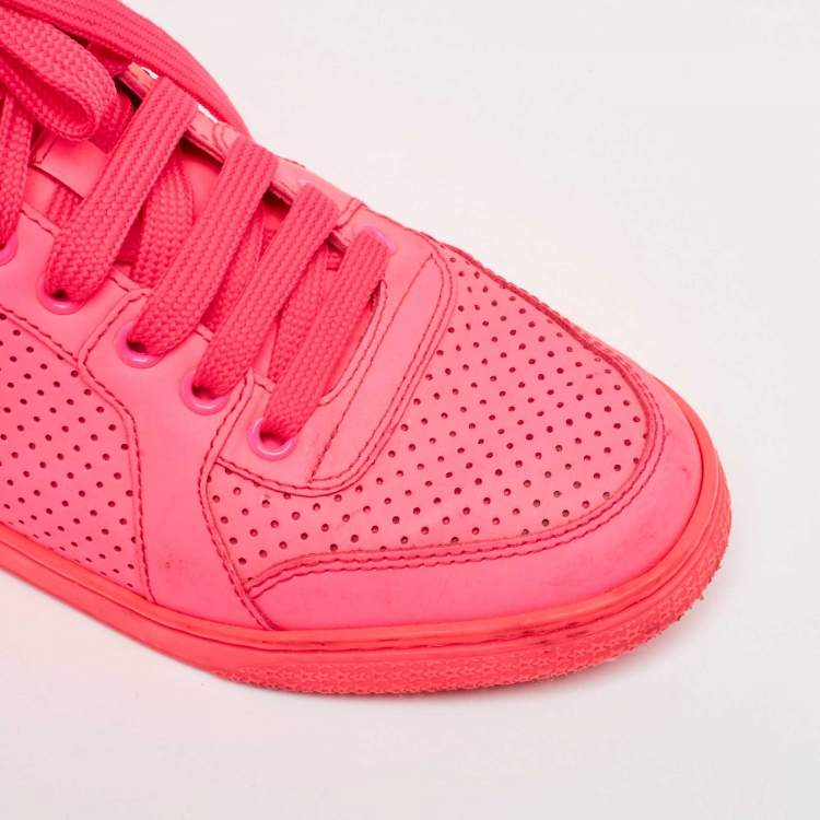 Pre Owned Gucci Neon Pink Leather Coda High Top Sneakers Size 36.5