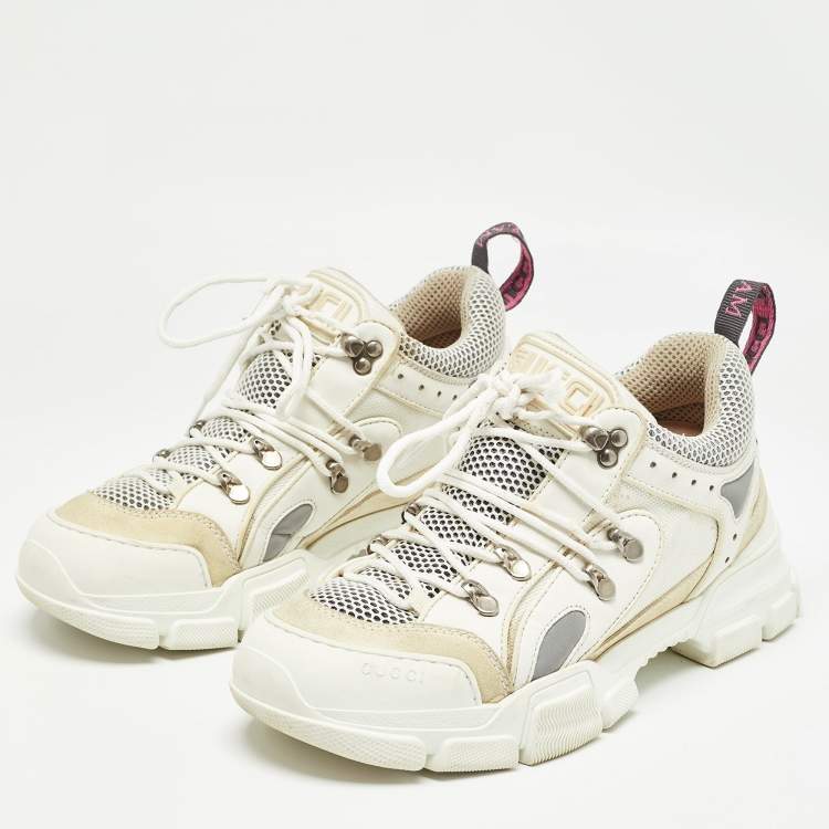 Pre Owned Gucci White Mesh and Leather Flashtrek Sneakers Size 41