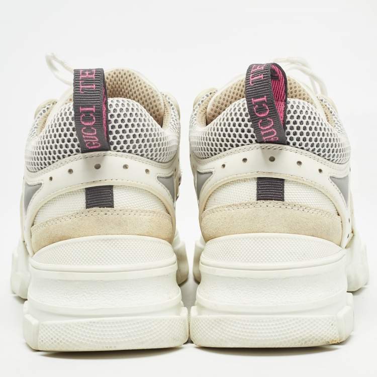 Pre Owned Gucci White Mesh and Leather Flashtrek Sneakers Size 41