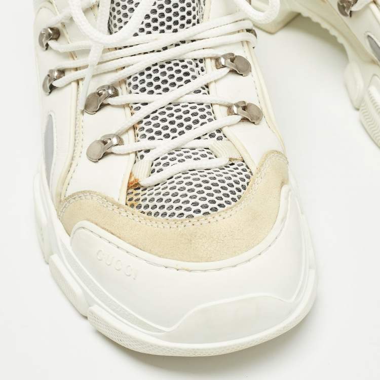 Pre Owned Gucci White Mesh and Leather Flashtrek Sneakers Size 41