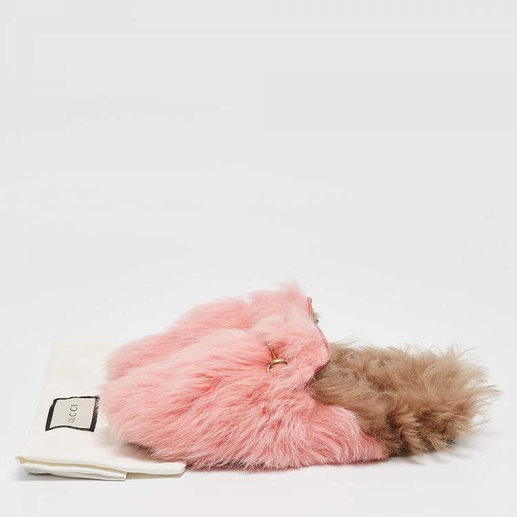 Pre Owned Gucci Pink Shearling Princetown Horsebit Flat Mules Size 39