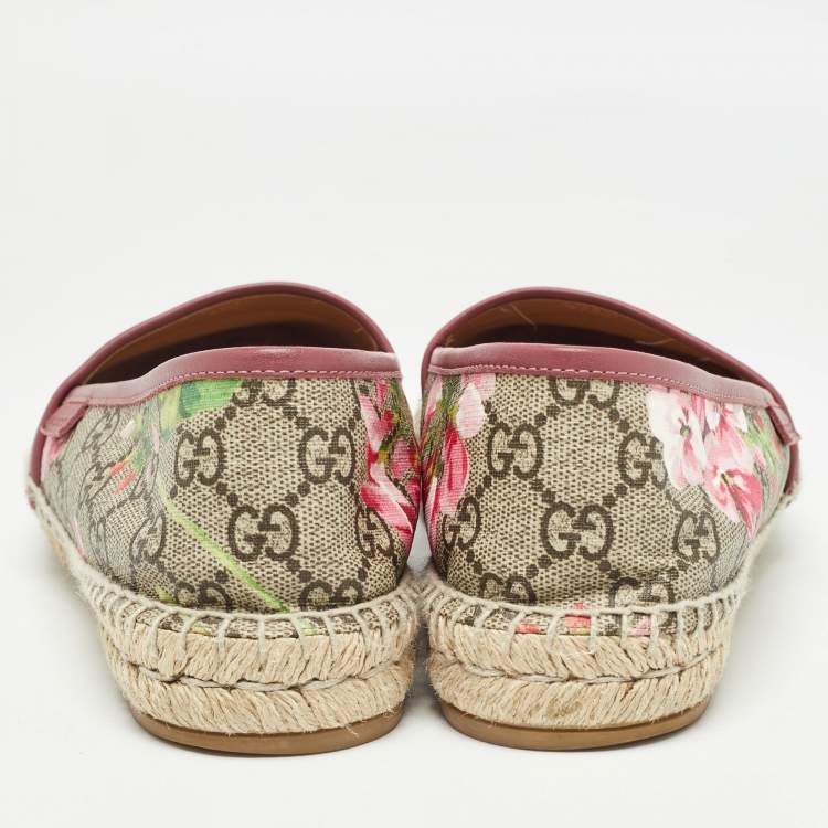 Pre Owned Gucci Beige/Brown GG Supreme Bloom Canvas Espadrille Flats Size 39.5