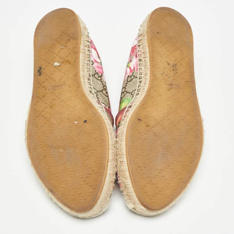 Pre Owned Gucci Beige/Brown GG Supreme Bloom Canvas Espadrille Flats Size 39.5