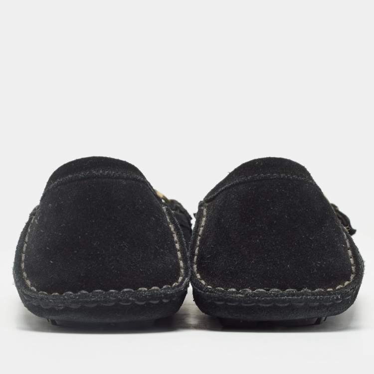 Pre Owned Gucci Black Suede Bamboo Horsebit Loafers Size 39