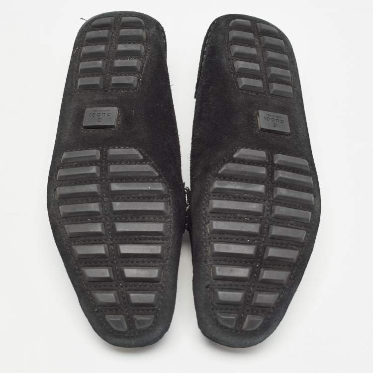 Pre Owned Gucci Black Suede Bamboo Horsebit Loafers Size 39