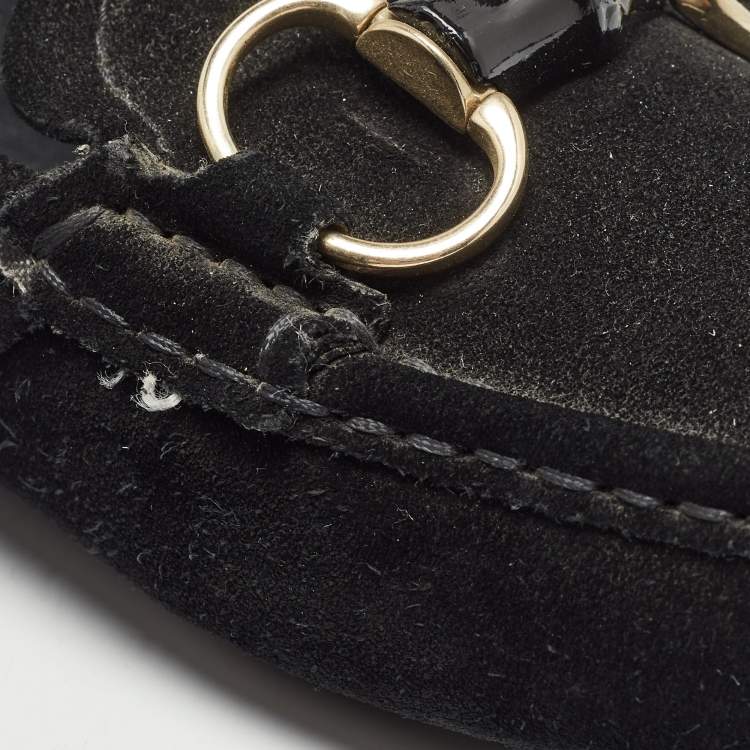 Pre Owned Gucci Black Suede Bamboo Horsebit Loafers Size 39