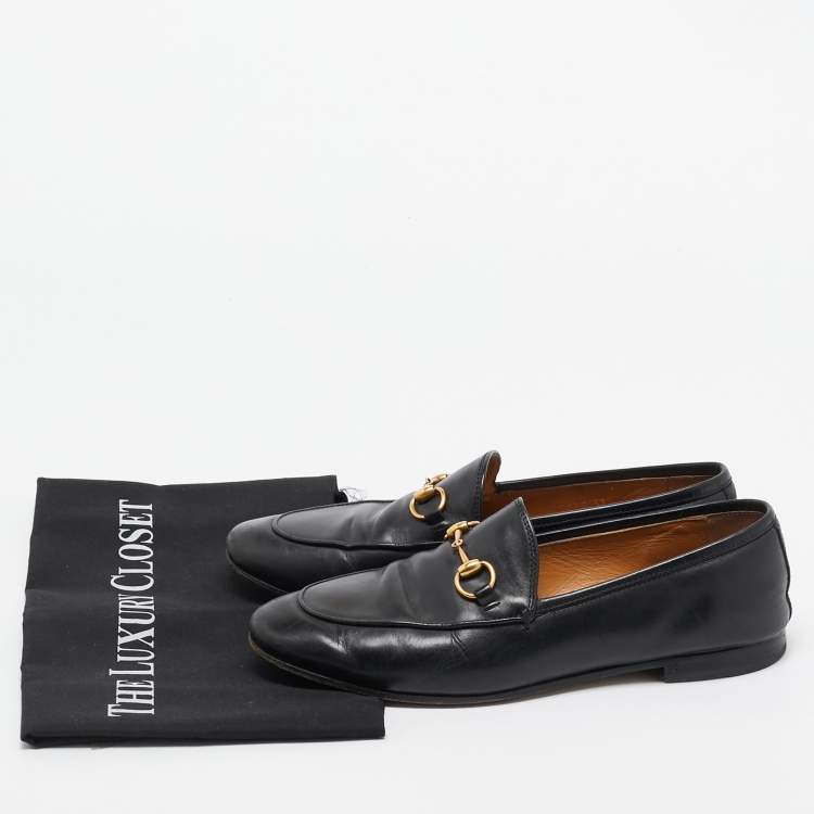 Pre Owned Gucci Black Leather Jordaan Loafers Size 37.5