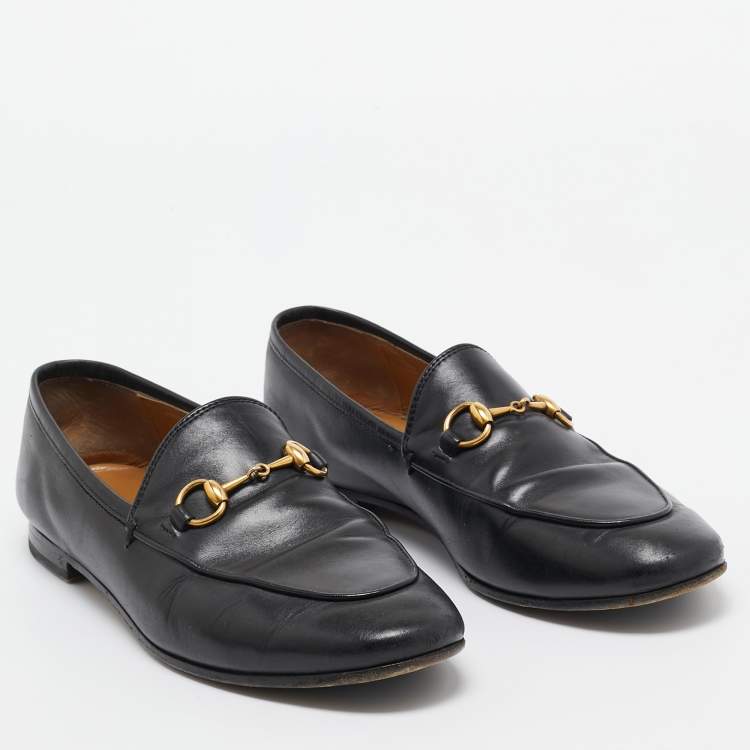 Pre Owned Gucci Black Leather Jordaan Loafers Size 37.5