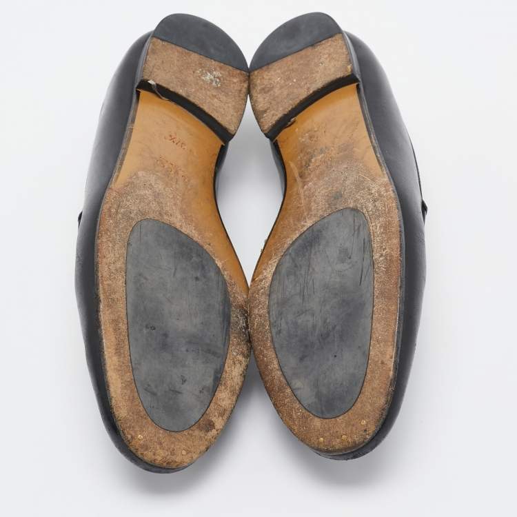 Pre Owned Gucci Black Leather Jordaan Loafers Size 37.5