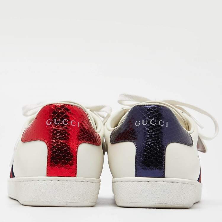 Pre Owned Gucci White Leather Ace Blind For Love Patch Low Top Sneakers Size 41