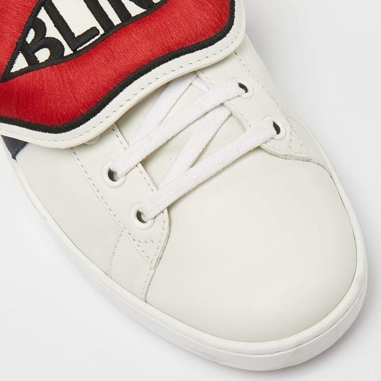 Pre Owned Gucci White Leather Ace Blind For Love Patch Low Top Sneakers Size 41