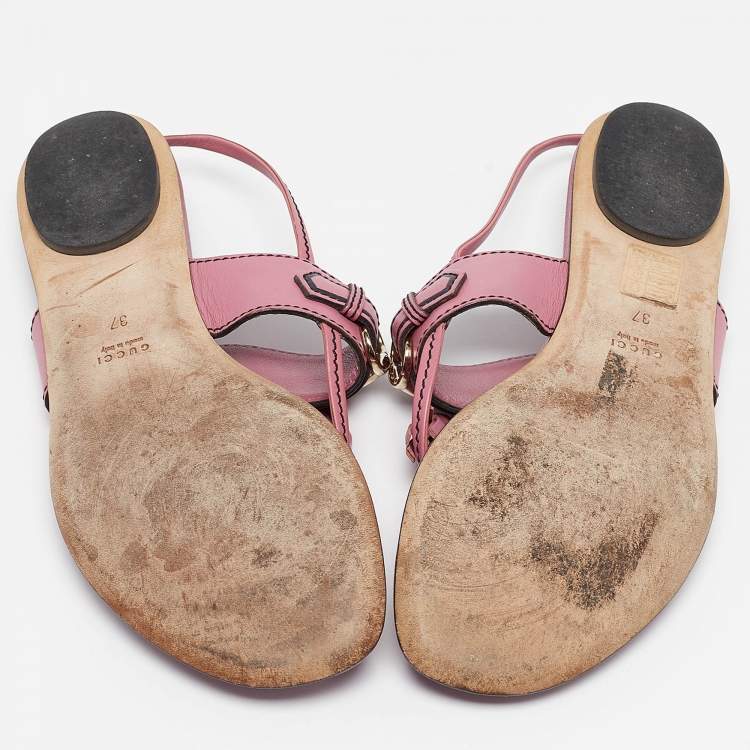 Pre Owned Gucci Pink Leather Fringe Slingback Sandals Size  37