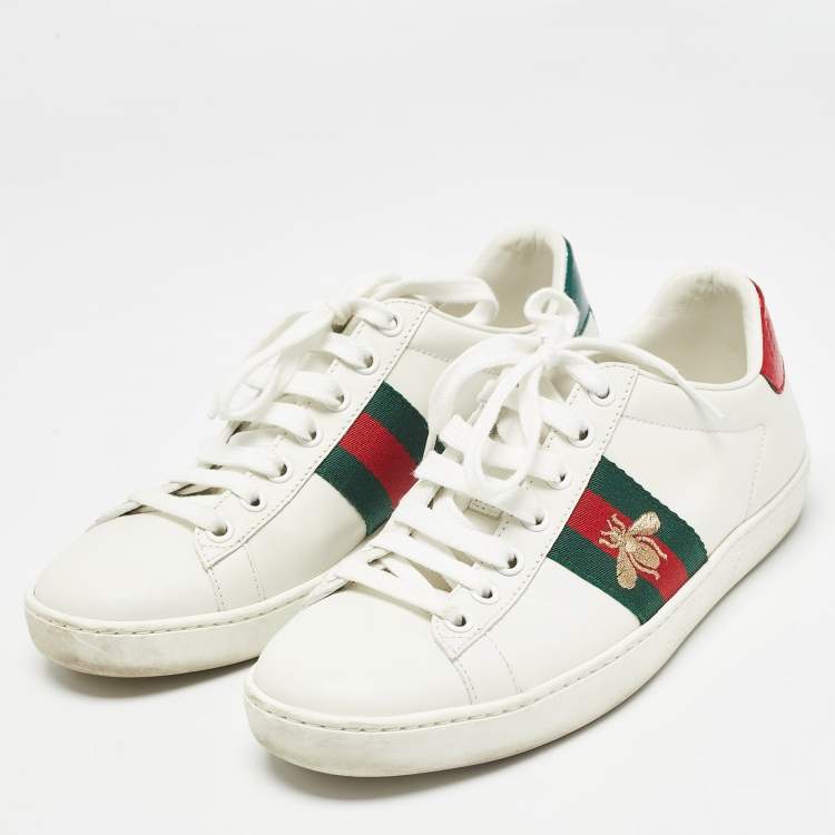 Pre Owned Gucci White Leather Web Ace Sneakers Size 36
