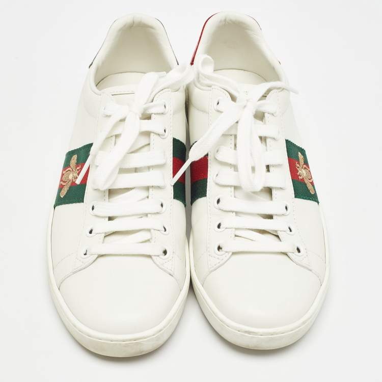 Pre Owned Gucci White Leather Web Ace Sneakers Size 36